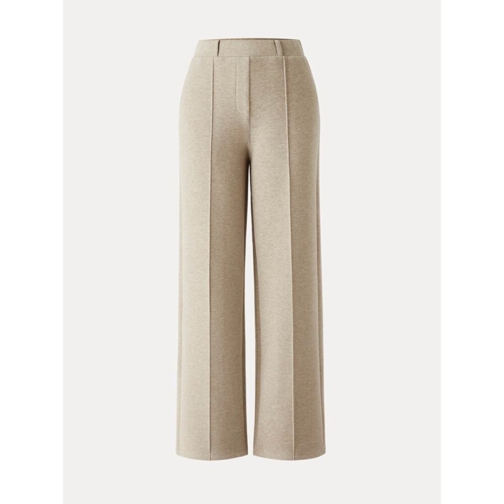 Beige Wide-Leg Pull-On Trousers